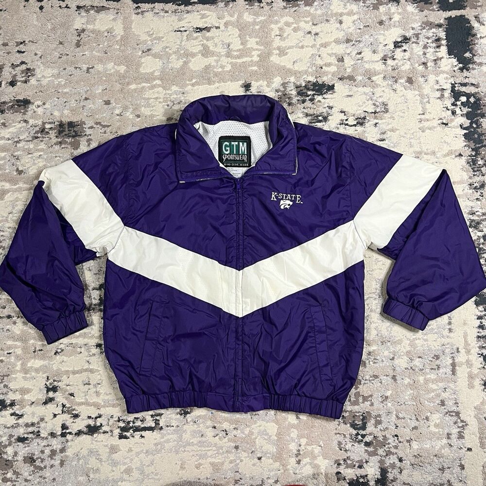 Vintage Kansas State Wildcats Nylon Zip Windbreaker Jacket Mens Sz Small 90s